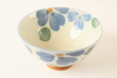 Mino ware Japanese Ceramics  Rice Bowl Blue Flowers made in Japan