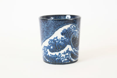 Mino ware Japanese Ceramics Mug Cup Big Wave & Mt. Fuji Navy Blue made in Japan