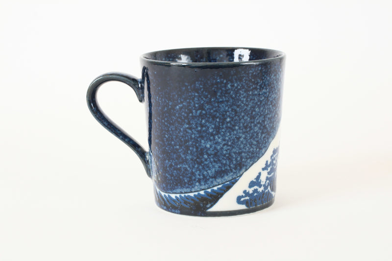 Mino ware Japanese Ceramics Mug Cup Big Wave & Mt. Fuji Navy Blue made in Japan