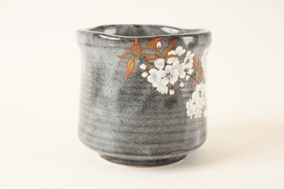 Kutani ware Japanese Ceramic Yunomi Chawan Tea Cup Gray Sakura and Bird