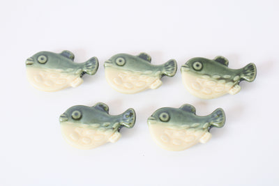 Mino ware Japan Ceramics Puffer Fish Chopstick Rest Set of 5 Green