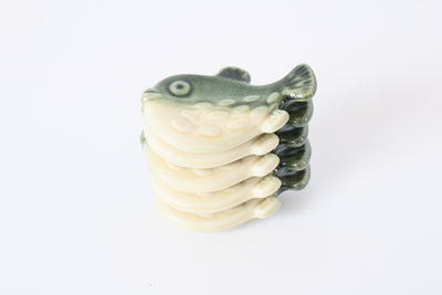 Mino ware Japan Ceramics Puffer Fish Chopstick Rest Set of 5 Green