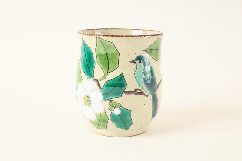 Kutani ware Japanese Ceramic Yunomi Chawan Tea Cup White Camellia and Bird