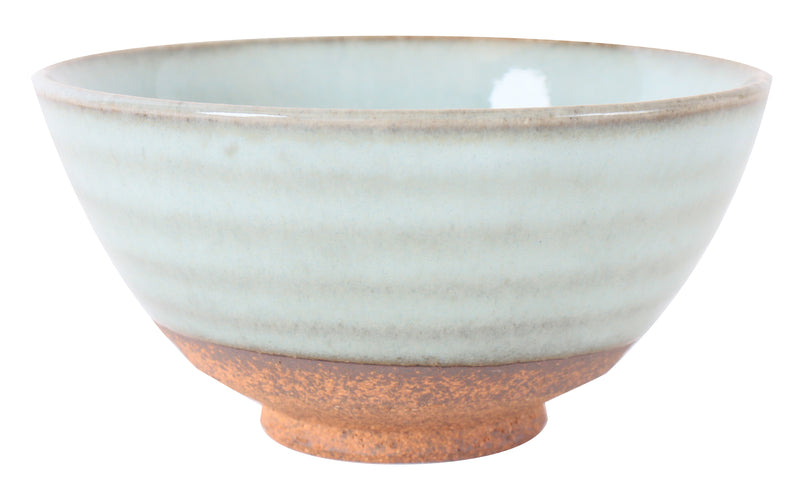 Mino ware Japanese Pottery Rice Bowl Milky White Glaze w/ Green Stripe