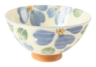 Mino ware Japanese Ceramics  Rice Bowl Blue Flowers made in Japan