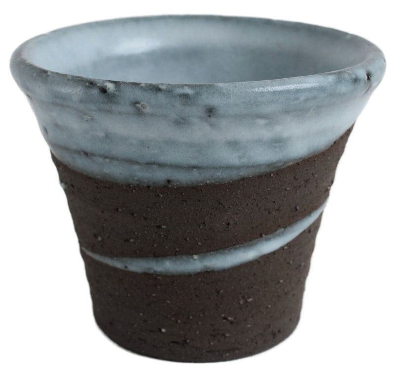 Mino ware Japanese Pottery Yunomi Chawan Tea Cup Sky Blue Glaze on Dark Brown