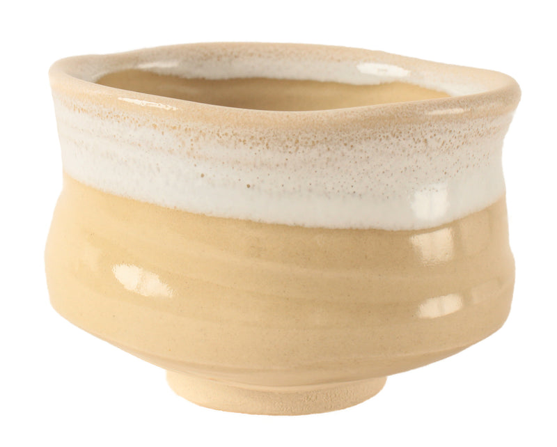 Mino ware Japanese Pottery Tea Ceremony Matcha Bowl White Glaze on Cream Beige