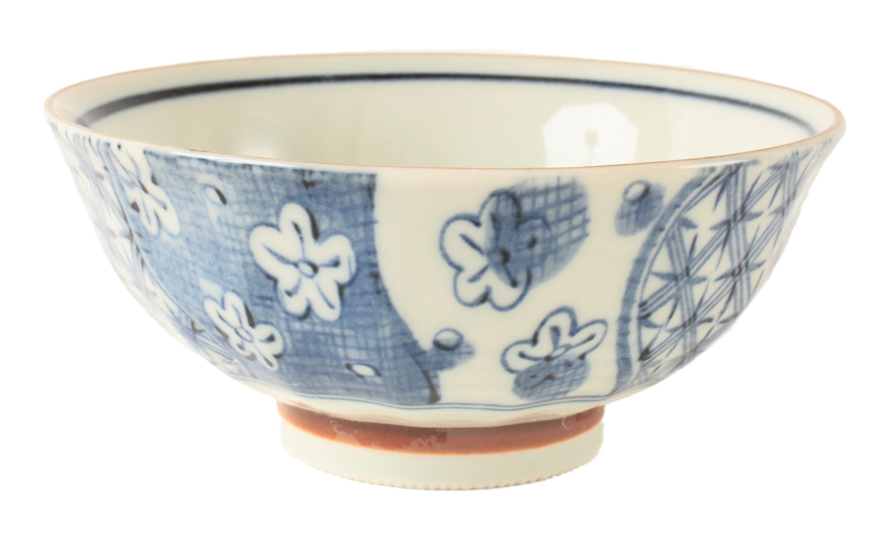 Mino ware Japanese Ceramics Large Rice Bowl Flower＆Check patterns made ...