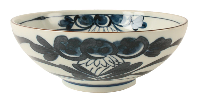 Mino ware Japan Ceramics Large & Wide Noodle Donburi Bowl Indigo Flower (1000ml)