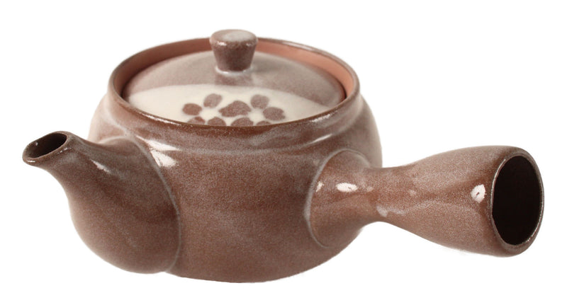 Mino ware Japanese Pottery Teapot Kyusu Plum Flowers in Russet Brown with Infuser made in Japan
