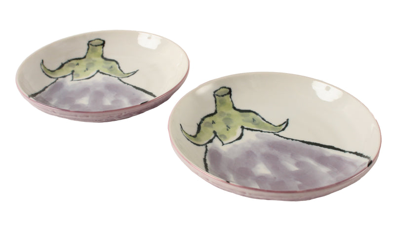Mino ware Japan Ceramics Eggplant Plate Set of Two made in Japan