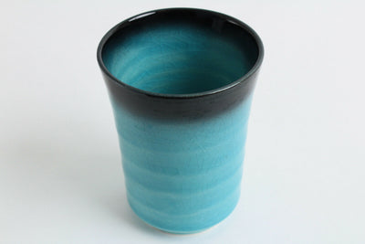 Mino ware Japanese Yunomi Chawan BLUE RIVERS Long Tea Cup Round Shape Turquoise