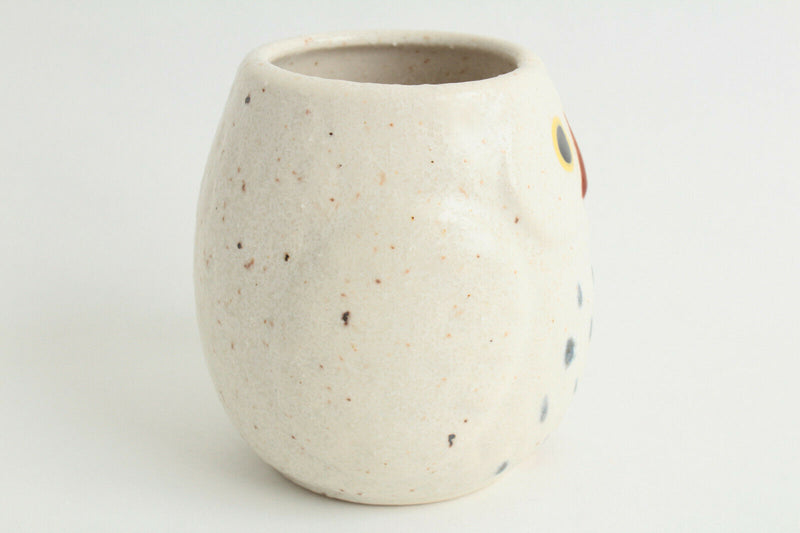 Mino ware Japanese Pottery Yunomi Chawan Tea Cup Owl Shape Chiffon White Japan