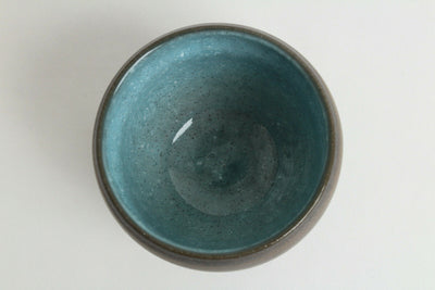Mino ware Japanese Pottery Yunomi Chawan Tea Cup Scarab tone & Blue Cloud Shape