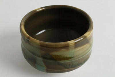 Mino ware Japanese Pottery Tea Ceremony Matcha Bowl Yellow Ocher w/ Green Glaze