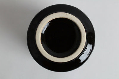 Mino ware Japanese Pottery Yunomi Chawan Tea Cup Blue & White Glaze on Black