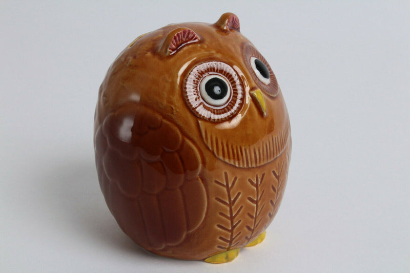 Seto ware Japanese Ceramic Piggy Bank (Coin/Change Bank) Owl Shape Brown