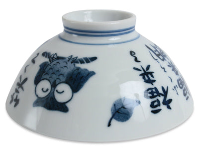 Mino ware Rice Bowl Owl & Leaf White made in Japan New
