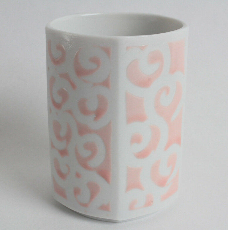 Mino ware Japanese Pottery Yunomi Chawan Tea Cup Pink Heart Pattern Pentagonal