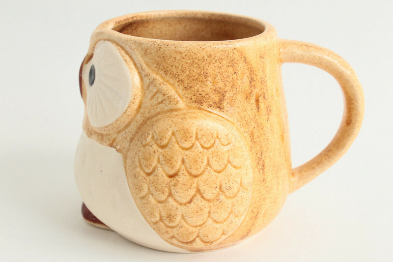 Mino ware Japanese Pottery Mug Cup Owl Shape Honey Yellow made in Japan