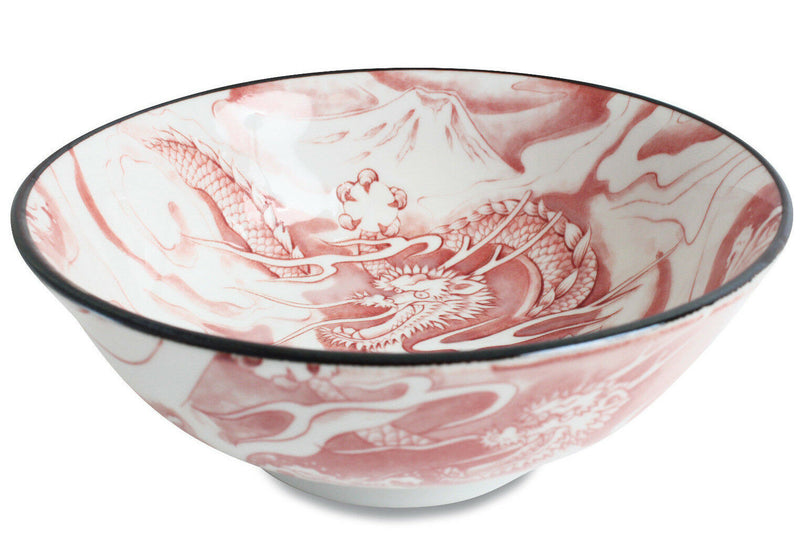 Mino ware Japanese Ceramics Ramen Noodle Donburi Bowl Dragon and Mt. Fuji Red