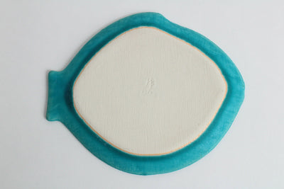 Seto ware Japanese Pottery Mola Mola Fish shape Plate Turquoise blue