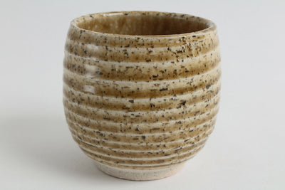 Mino ware Japanese Pottery Yunomi Chawan Chubby Tea Cup Honey Yellow Stripe