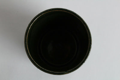 Mino ware Japanese Pottery Straight Tea Cup Deep Green Vertical Stripe