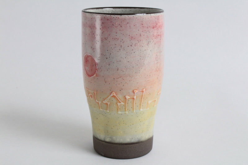 Mino ware Japanese Hand-drawn Pottery Beer Tumbler Church & Moon Pink Tanzan
