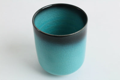 Mino ware Japanese Yunomi Chawan Tea Cup BLUE RIVERS Turquoise Blue Crackled