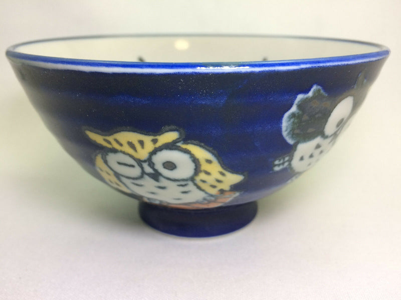 Mino ware Japanese Pottery Rice Bowl Owl pattern Blue made in Japan New