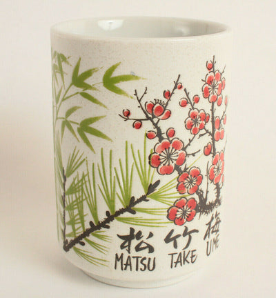 Mino ware Japan Sushi Yunomi Chawan Tea Cup Matsu Take Ume Pine Bamboo Plum