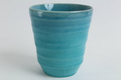 Mino ware Japanese Free Tea Cup BLUE RIVERS Large Turquoise Blue Crackled