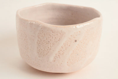 Japanese Tea Ceremony Matcha Bowl Pottery Pale Pink w/White Glaze Black Lines