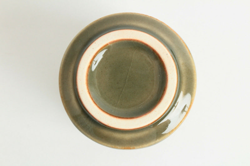 Mino ware Japan Pottery Yunomi Chawan Tea Cup Green Stripe w/Wine Red Glaze