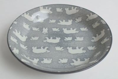 Mino ware Japanese Ceramics Round Large Curry Plate/Dish White Bear Gray 8.7inch