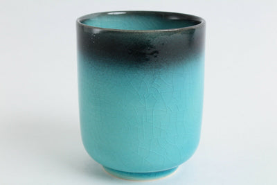 Mino ware Japanese Yunomi Chawan Tea Cup BLUE RIVERS Turquoise Blue Crackled