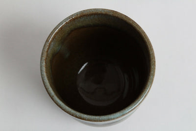 Mino ware Japanese Yunomi Chawan Tea Cup Sky Blue Glaze on Moss Green Japan