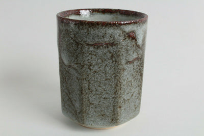 Mino ware Japan Pottery Yunomi Chawan Tea Cup Ash Gray & Brown Octagonal