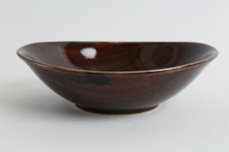 Mino ware Japanese Ceramics Oval Mini Plate/Dish Wood Grain pattern Brown