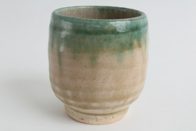 Mino ware Japanese Pottery Yunomi Chawan Tea Cup Emerald Green Glaze on Ocher