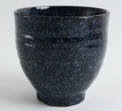 Mino ware Japanese Pottery Yunomi Chawan Tea Cup Navy Blue & Snow Flakes White