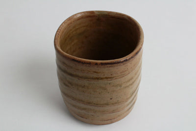 Mino ware Japanese Pottery Yunomi Chawan Tea Cup Ocher Stripe Square Mouth