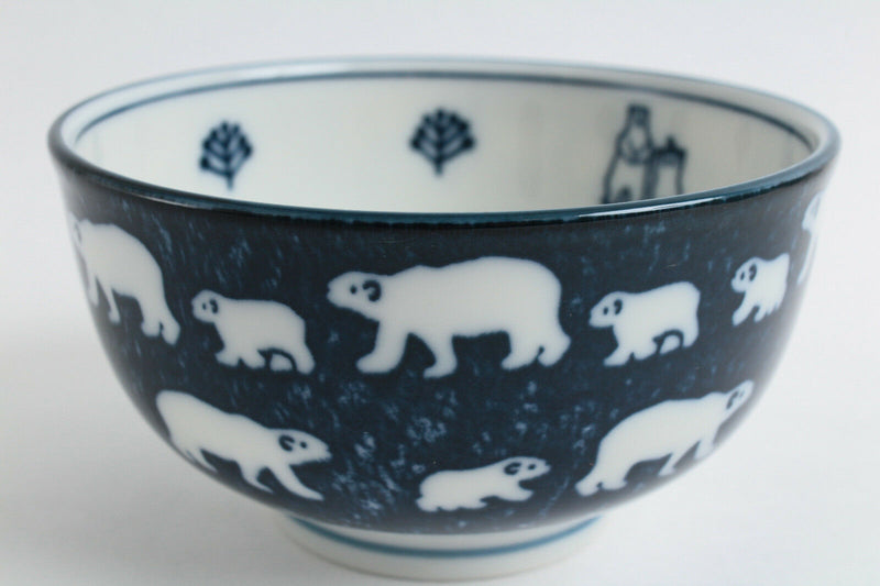 Mino ware Japanese Ceramics Large Bowl Polar Bear Navy made in Japan