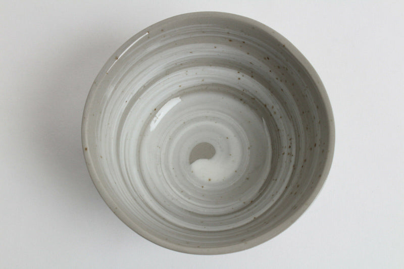 Mino ware Japanese Pottery Rice Bowl Jizo Stone Statues Sanaegama Gray