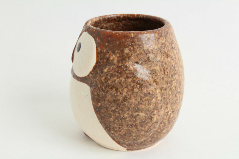 Mino ware Japanese Pottery Yunomi Chawan Tea Cup Owl Shape Coffee Brown Japan