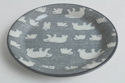 Mino ware Japanese Ceramics Round Plate/Dish White Bear Gray 6.5 inch