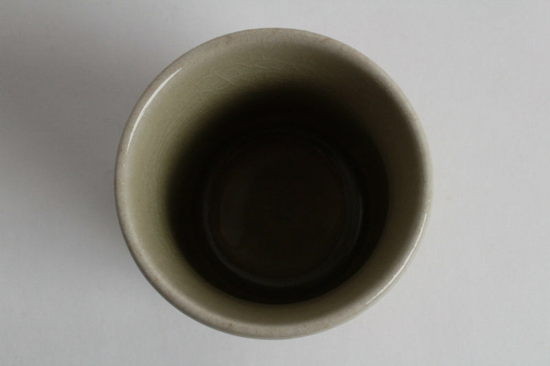 Mino ware Japanese Pottery Yunomi Chawan Tea Cup Coarse Beige w/ Mint Green