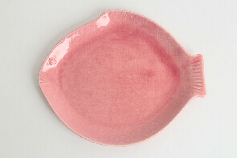 Seto ware Japanese Pottery Dish Plate Mola Mola Fish shape Pink made in Japan