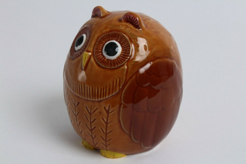 Seto ware Japanese Ceramic Piggy Bank (Coin/Change Bank) Owl Shape Brown